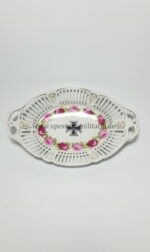 Patriotische Porzellan Obstschale mit Eisernem Kreuz und Rosen