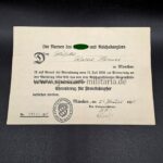 Urkunde Ehrenkreuz für Frontkämpfer