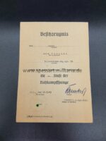 Besitzzeugnis Nahkampfspange 1. Stufe, 5.(Stabs)Geb.Jäg.Rgt.99