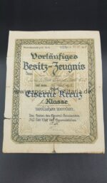 Urkunde eisernes Kreuz 2. Klasse 1914 2. Batt. Füßart. Batl 63