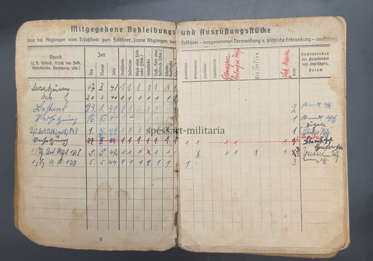 Wehrmacht Heer, Soldbuch des Stabsgefreiten Albert Giefer aus Gelsenkirchen, Panzer-Artillerie-Regiment 128, (23. Panzer-Division) Ostfront
