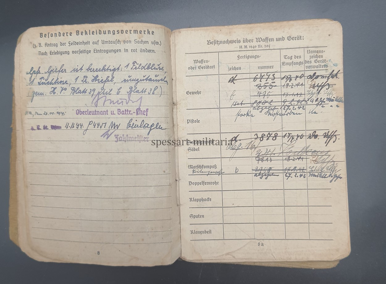 Wehrmacht Heer, Soldbuch des Stabsgefreiten Albert Giefer aus Gelsenkirchen, Panzer-Artillerie-Regiment 128, (23. Panzer-Division) Ostfront
