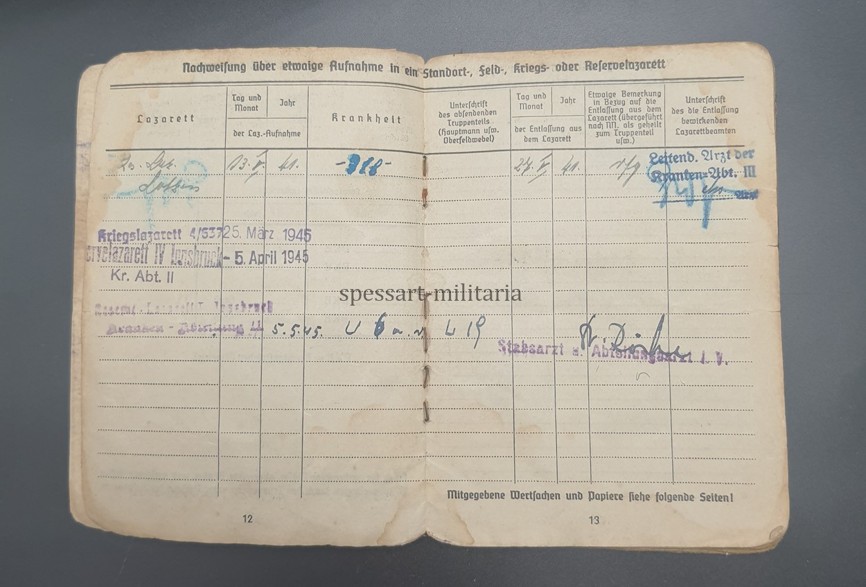 Wehrmacht Heer, Soldbuch des Stabsgefreiten Albert Giefer aus Gelsenkirchen, Panzer-Artillerie-Regiment 128, (23. Panzer-Division) Ostfront