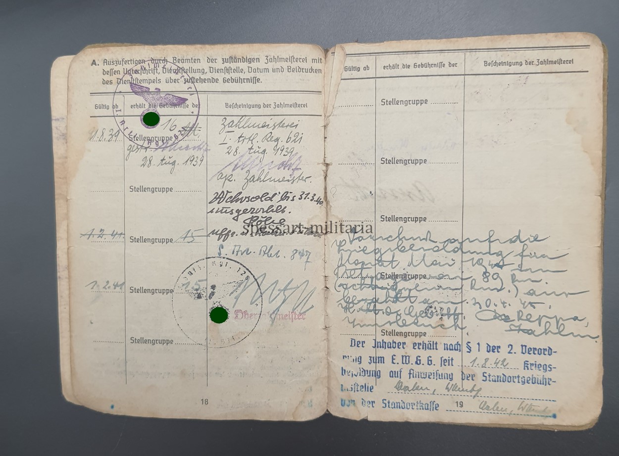 Wehrmacht Heer, Soldbuch des Stabsgefreiten Albert Giefer aus Gelsenkirchen, Panzer-Artillerie-Regiment 128, (23. Panzer-Division) Ostfront