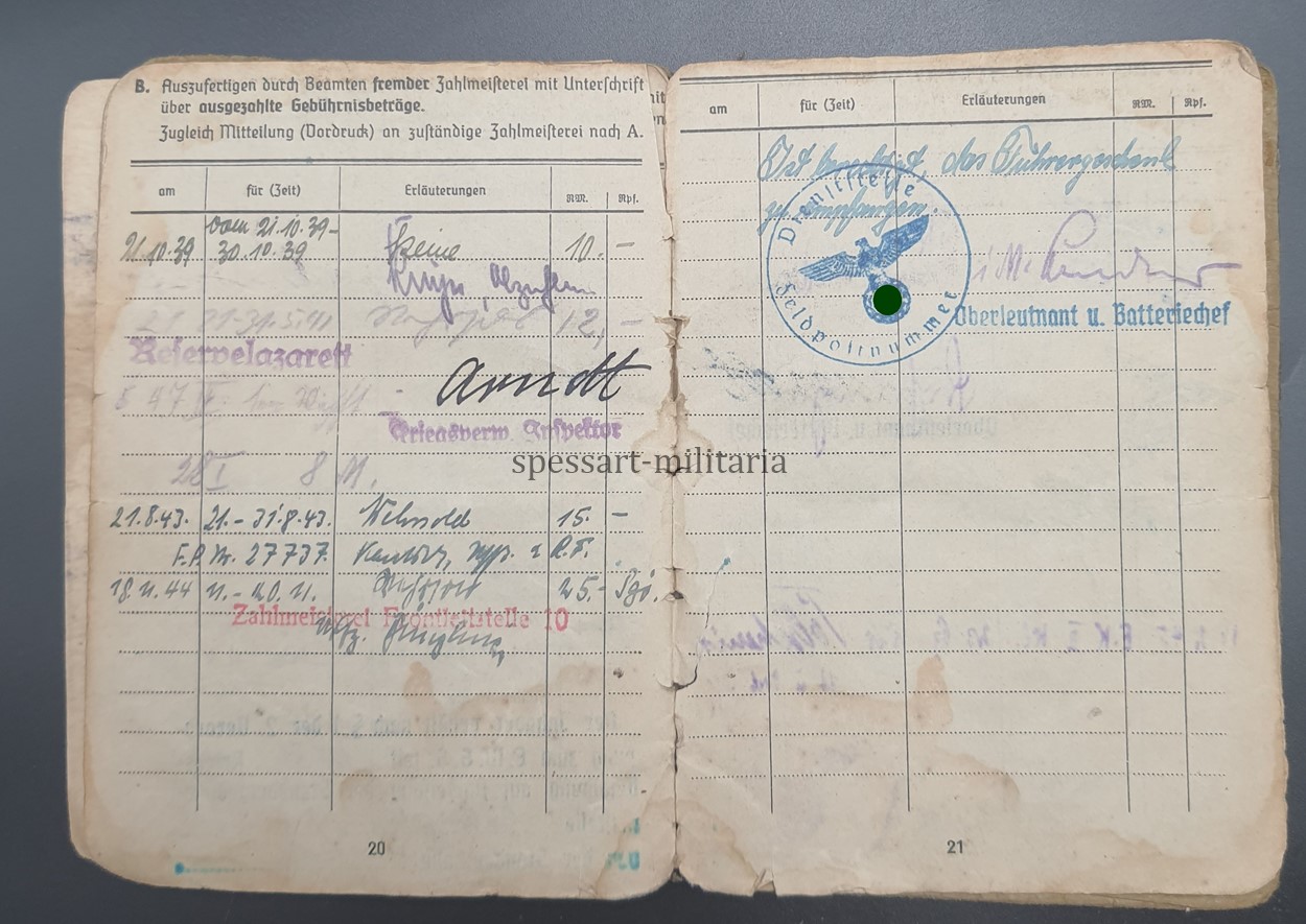 Wehrmacht Heer, Soldbuch des Stabsgefreiten Albert Giefer aus Gelsenkirchen, Panzer-Artillerie-Regiment 128, (23. Panzer-Division) Ostfront
