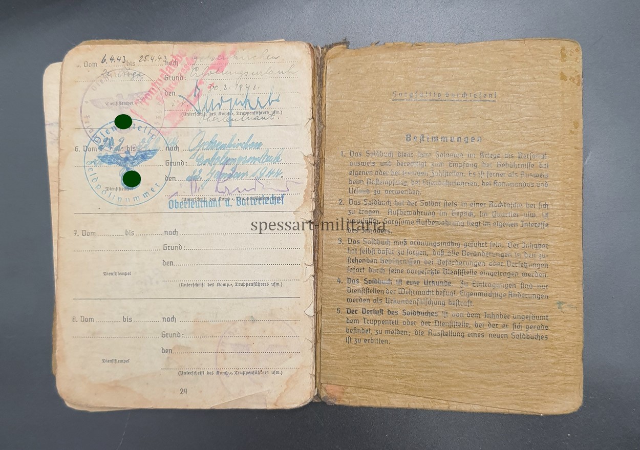 Wehrmacht Heer, Soldbuch des Stabsgefreiten Albert Giefer aus Gelsenkirchen, Panzer-Artillerie-Regiment 128, (23. Panzer-Division) Ostfront