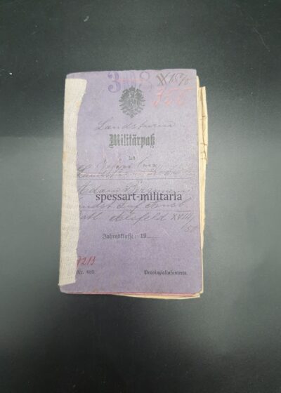 1.Weltkrieg, Militärpass des Gefreiten Adam Bergmann aus Hausen (Offenbach am Main) Stellungskämpfe Verdun, Argonnen, Champagne