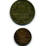 Deutsch Ost-Afrika 20 Heller 1916 T & 1 Heller 1905 J Notmünze