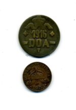 Deutsch Ost-Afrika 20 Heller 1916 T & 1 Heller 1905 J Notmünze – Bild 2
