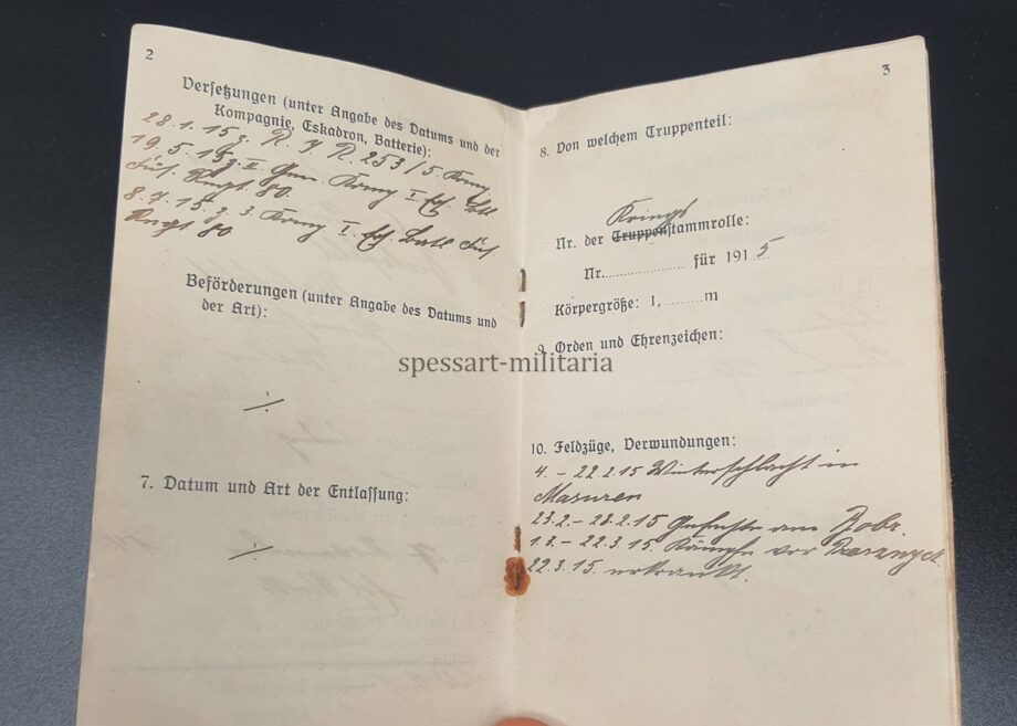 Militärpaß des Musketier Hermann Laumen aus Bielefeld, RIR 87, RIR 253, Füsilier Rgt. 80 – Bild 4