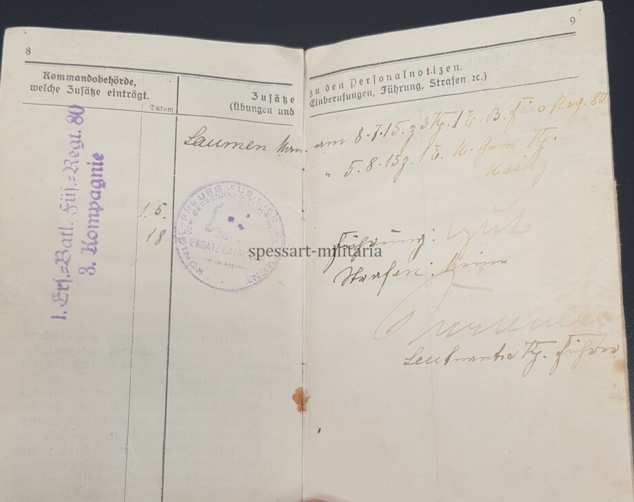 Militärpaß des Musketier Hermann Laumen aus Bielefeld, RIR 87, RIR 253, Füsilier Rgt. 80 – Bild 5