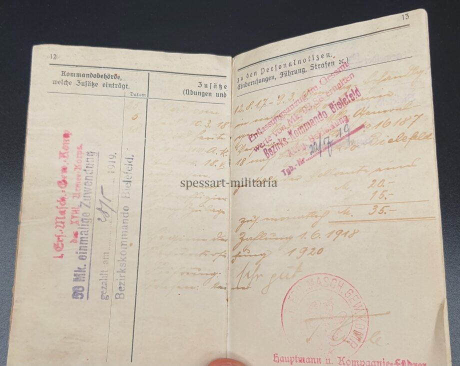 Militärpaß des Musketier Hermann Laumen aus Bielefeld, RIR 87, RIR 253, Füsilier Rgt. 80 – Bild 7