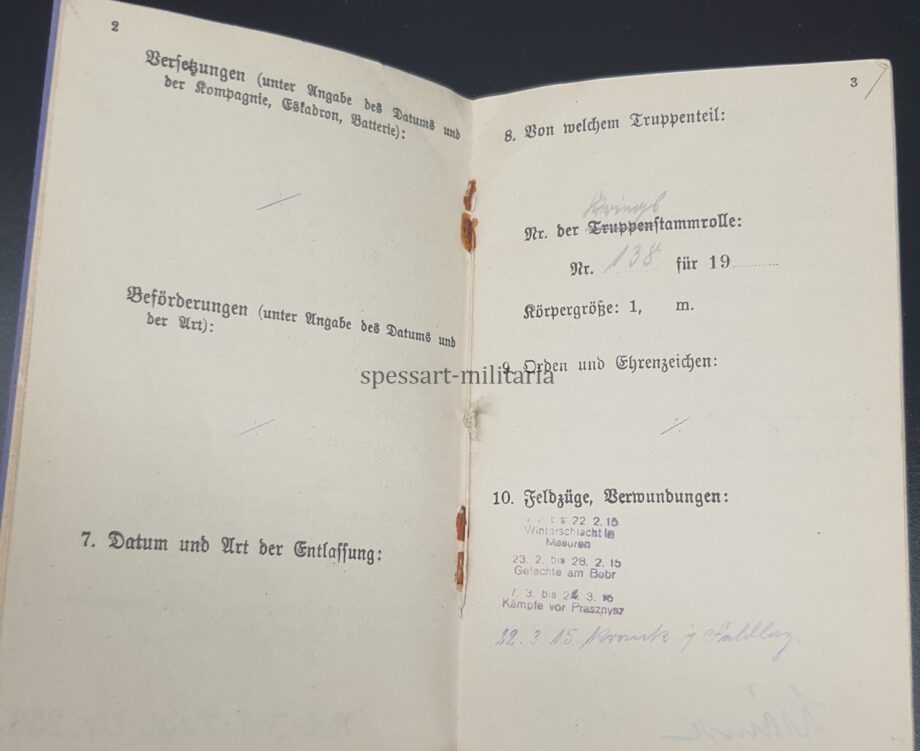 Militärpaß des Musketier Hermann Laumen aus Bielefeld, RIR 87, RIR 253, Füsilier Rgt. 80 – Bild 11