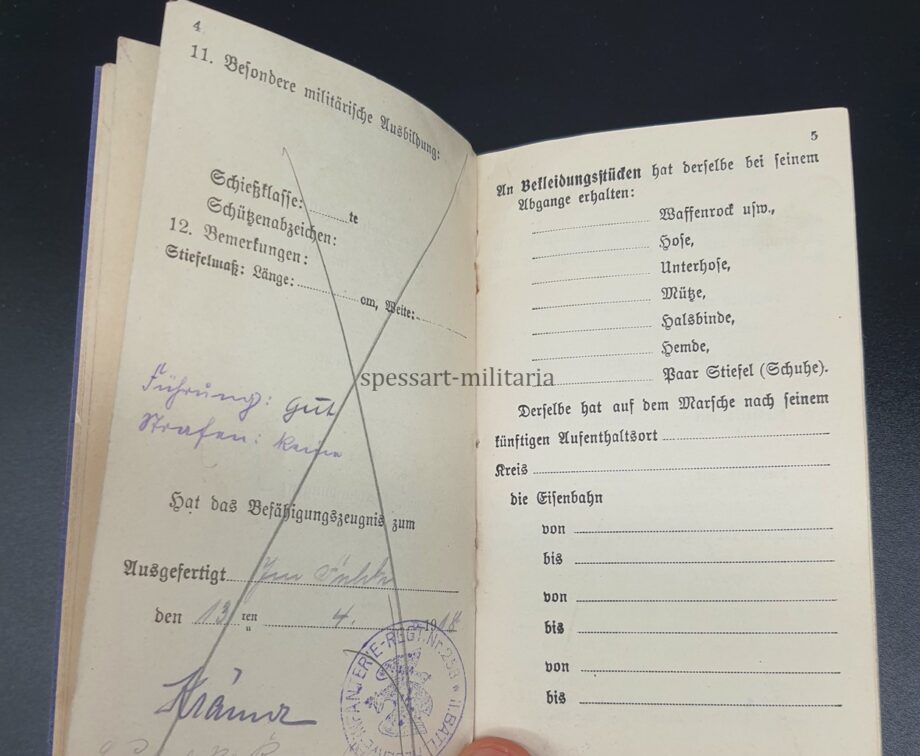 Militärpaß des Musketier Hermann Laumen aus Bielefeld, RIR 87, RIR 253, Füsilier Rgt. 80 – Bild 12