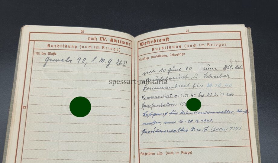 Wehrpass des Unteroffiziers Heinrich Thomas aus Oppenheim/Schornsheim, Inf. Rgt. 650, Sperrfeuerbatterie 132, 2./schw. Flakabt. 540 (Halle-Leuna) 14. Flak-Division – Bild 7