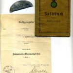Soldbuch, Urkunde & Erkennungsmarke des Grenadiers Alfred Müller aus Herdecke (Ruhr), 1./Grenadier Regiment 948 (Nordukraine)