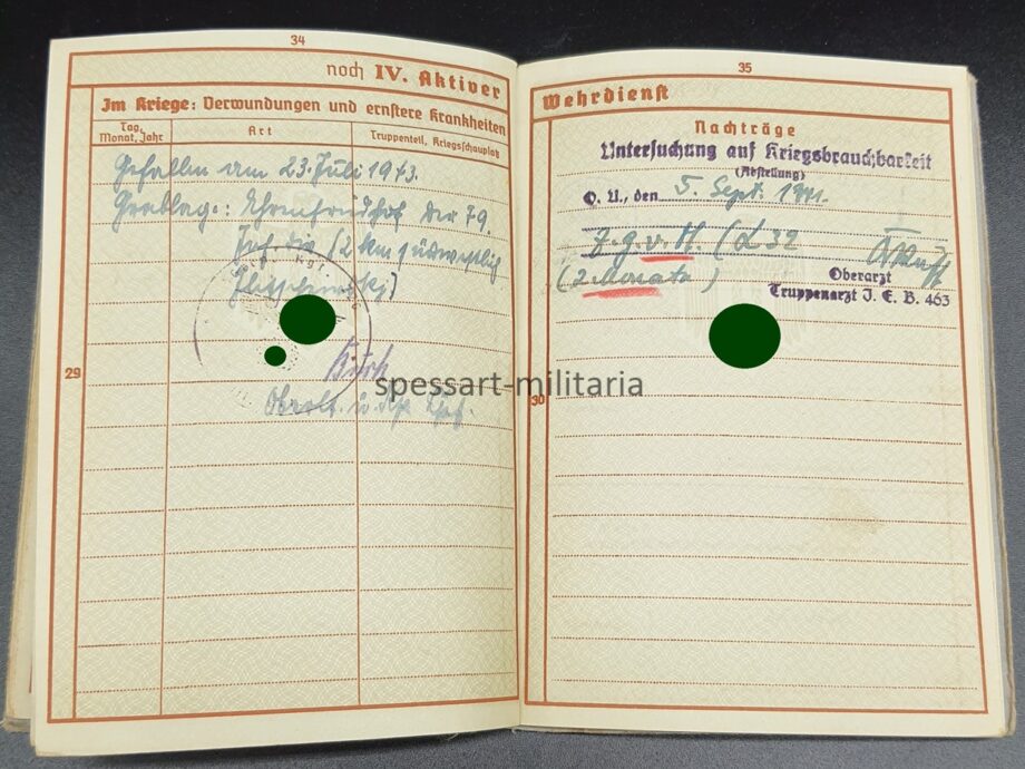 Wehrpass Inf.Rgt. 463, Gren.Rgt. 226, gefallen in Russland