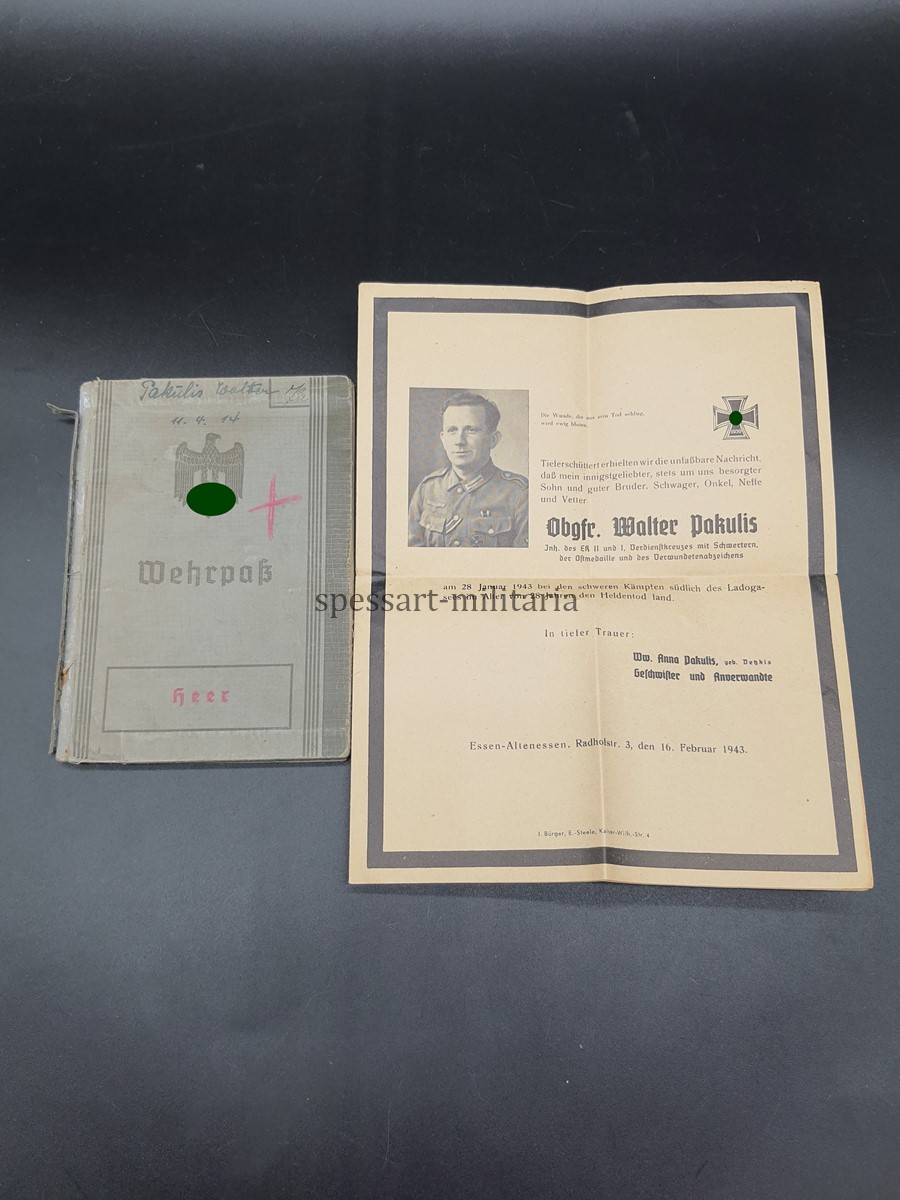 20260126_095510 Heer Wehrpass des Obergefreiten Walter Pakulis aus Essen (Altenessen) 3./Panzerjäger Abteilung 21 (21.Infanterie Division) Ladogasee – Bild 1