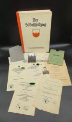 Heer Urkundengruppe mit Dokumente und Buch "Der Südostfeldzug einer fränkischen Infanterie Division" (73 I.D.) des Obergefreiten Pankraz Kutzelmann aus Bamberg 5./Infanterie Regiment 170, (73. Infanterie Division)