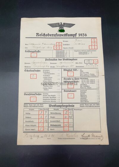 Reichsberufswettkampf 1936 Zeugnis