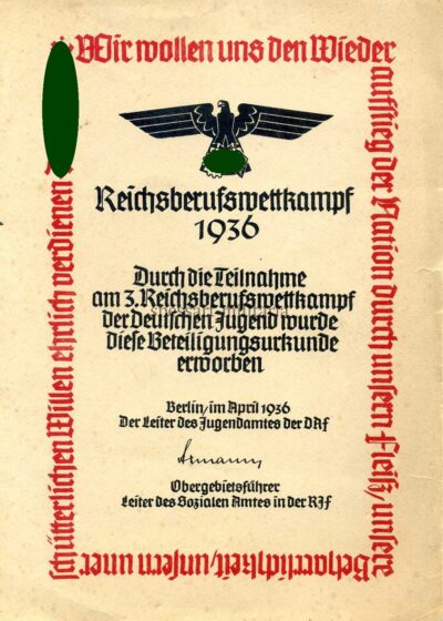 Reichsberufswettkampf 1936 Teilnahmeurkunde