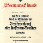 Beteiligungs- Urkunde Reichsberufswettkampf 1939 Karoline Baier