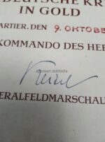 Große Verleihungsurkunde Deutsches Kreuz in Gold Major der Reserve Hugo Rentsch, Kommandeur II/A.R.251(251 I.D.) – Bild 3