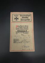 1.Weltkrieg, Besitz-Zeugnis Eisernes Kreuz 2.Klasse 1914 an den Infanteristen Josef Schöberl aus Laub (Stadtamhof/Regensburg) (16. Königlich Bayerisch Infanterie-Division), 5./bayerische-Minenwerfer-Infanterie-Regiment