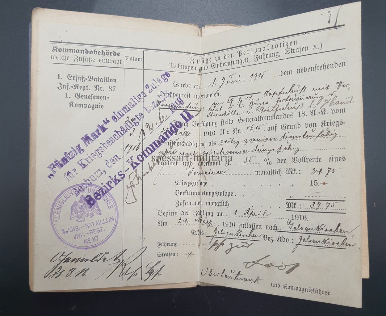 Waffen-SS Soldbuch des SS-Untersturmführers Armin Barmeier aus Wattenscheid, 17.SS-Panzergrenadier-Division "Götz von Berlichingen" Regiment 38