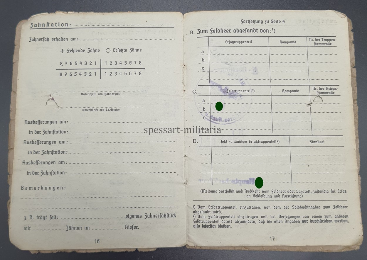 Waffen-SS Soldbuch des SS-Untersturmführers Armin Barmeier aus Wattenscheid, 17.SS-Panzergrenadier-Division "Götz von Berlichingen" Regiment 38