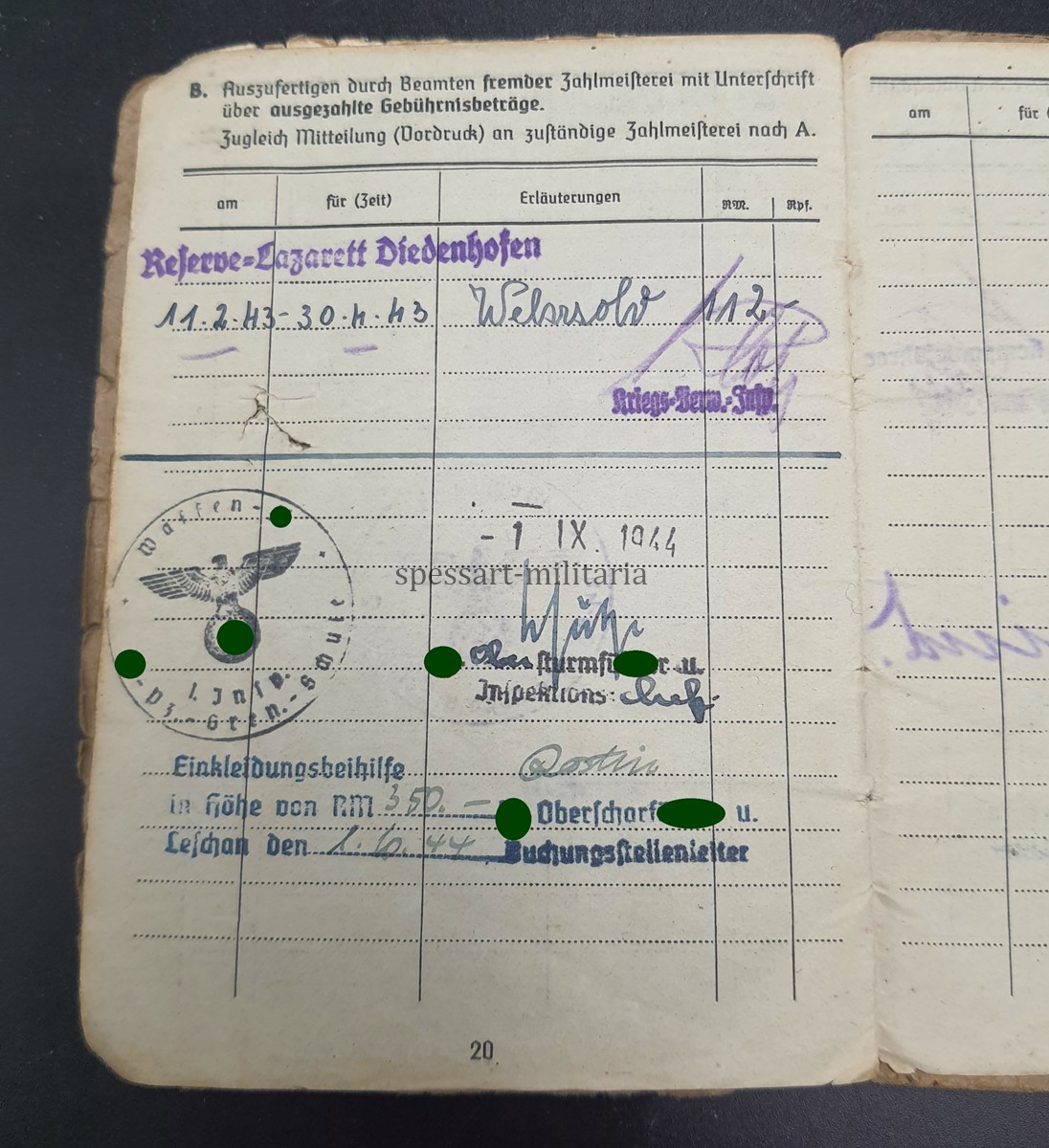 Waffen-SS Soldbuch des SS-Untersturmführers Armin Barmeier aus Wattenscheid, 17.SS-Panzergrenadier-Division "Götz von Berlichingen" Regiment 38