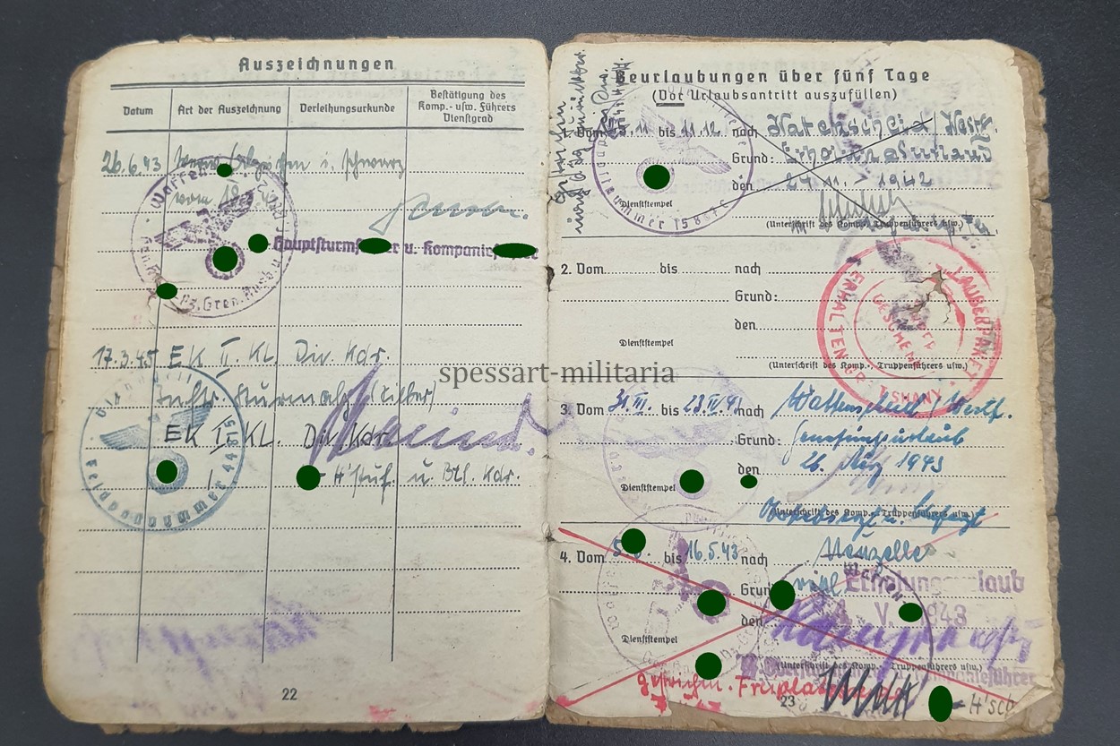 Waffen-SS Soldbuch des SS-Untersturmführers Armin Barmeier aus Wattenscheid, 17.SS-Panzergrenadier-Division "Götz von Berlichingen" Regiment 38
