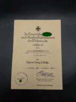 Urkunde Eisernes Kreuz 2. Klasse 8.Art.Rgt 181, Demjansk, Staraja