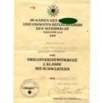 Urkunde Kriegsverdienstkreuz 2. Klasse mit Schwertern, Zentrale Außenstelle für die Wehrmacht Kraftfahrzeugverordnung Ost, "Zentra Kraft Ost"