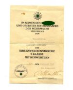 Urkunde Kriegsverdienstkreuz 2. Klasse mit Schwertern, Zentrale Außenstelle für die Wehrmacht Kraftfahrzeugverordnung Ost, "Zentra Kraft Ost"