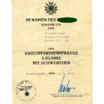 Urkunde Kriegsverdienstkreuz 2. Klasse mit Schwertern Felders.Btl.131 (131.I.D.)