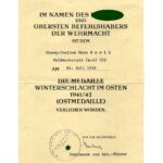 Urkunde Winterschlacht im Osten Feldwerkstatt (mot) 533., Pz Jäg.Ers.u.Aus.Abt.20