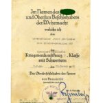 Urkunde Kriegsverdienstkreuz 2. Klasse mit Schwertern, Stab.Pio. Btl. 657.