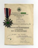 Kriegsverdienstkreuz 2. Klasse 1939 mit Urkunde 3./Aufkl.Abt. 158