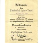 Urkunde Verwundetenabzeichen in Schwarz 2./Grenadier Regiment 552