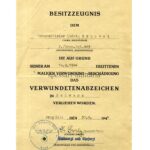 Urkunde, Unteroffizier Ludwig Grundel, Verwundetenabzeichen in Schwarz, 2./Grenadier Regiment 483