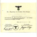 Urkunde DRK-Feldführer Eberhard Lieder, Auszeichnungsborte für 5 Jahre Dienstzeit, Wehrkreis III