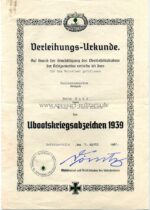 Uboot Kriegsabzeichen Urkunde Posthum