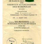Urkunde Ostmedaille 1941/42, 3. Panzer Regiment 33