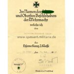 Urkunde Eisernes Kreuz 2. Klasse 1939 14./I.R.503