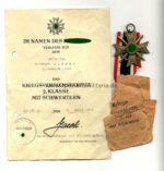 Kriegsverdienstkreuz 2. Klasse mit Schwertern, Urkunde Hst.100