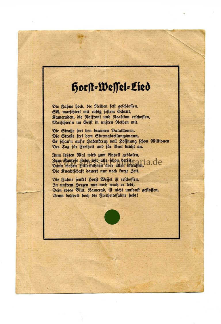 Horst-Wessel-Lied Liedblatt/Zettel - Spessart Militaria