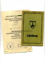 Urkunde Feldwebel Winterschlacht im Osten und Kyffhäuserbund Schiessbuch