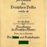 Urkunde Ehrenkreuz der Deutschen Mutter erste Stufe