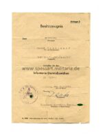 Urkunde Infanterie Sturmabzeichen Silber, Stab/Div.Füs.Btl.(A.A) 168